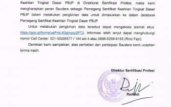 Surat Edaran No. 1994 Pengkinian Data Pemegang Sertifikat Tingkat Dasar PBJP-001